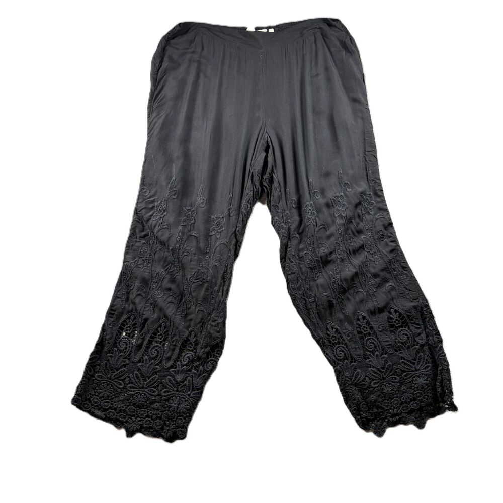 Soft Surroundings Women Pants Lace Crochet Pull On Elastic Waist Black PXL P137